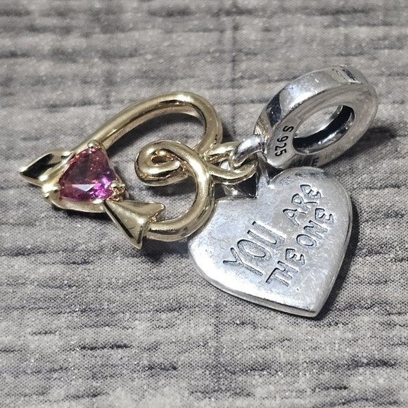 Authentic Pandora Engravable Heart & Arrow Double Dangle Charm - Picture 3 of 5